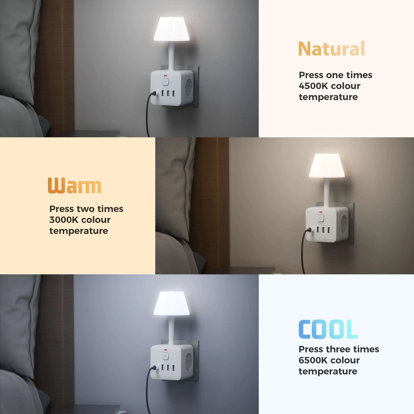 7-in-1 Euro power outlet with light, surge protector for power outlet