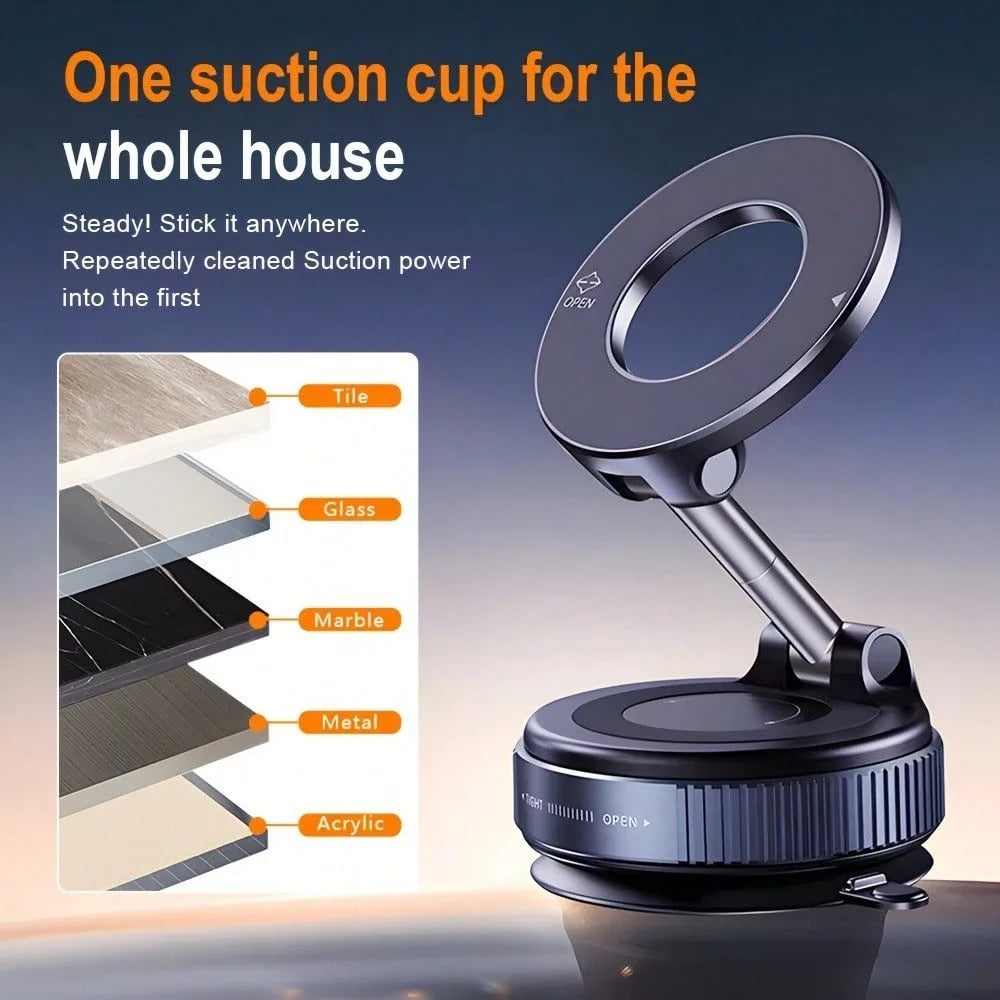 Upgraded Aluminum Alloy Vacuum Magnetic Car Phone Holder with 360° Rotation & Foldable Design Strong Magnetic Absorption