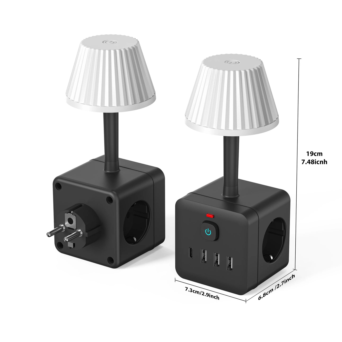 7-in-1 Euro power outlet with light, surge protector for power outlet