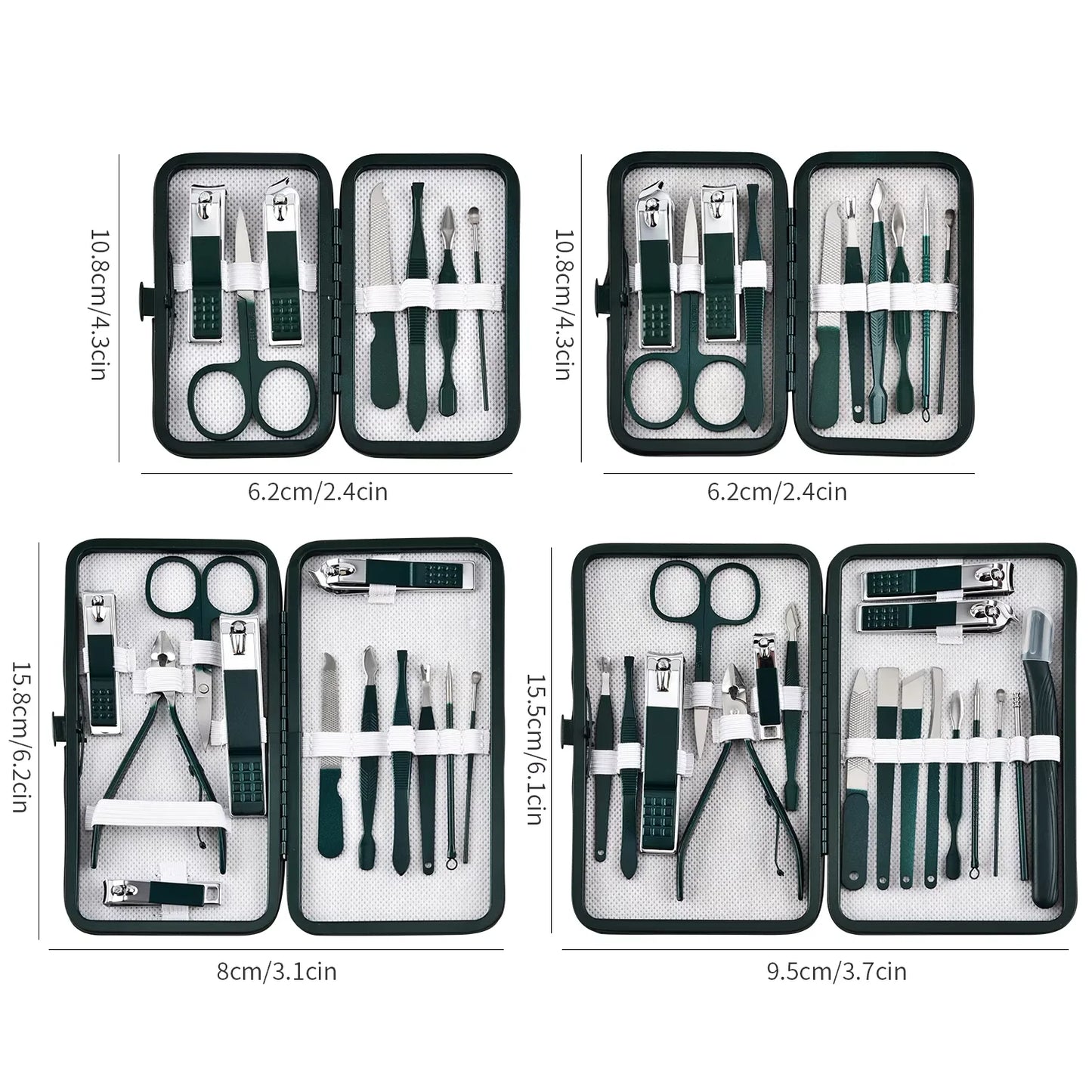 18/12/10/7 pcs Spring Green New Stainless Steel Nail Clippers Set Grooming Tool Set With Portable Case Manicure Art Tool