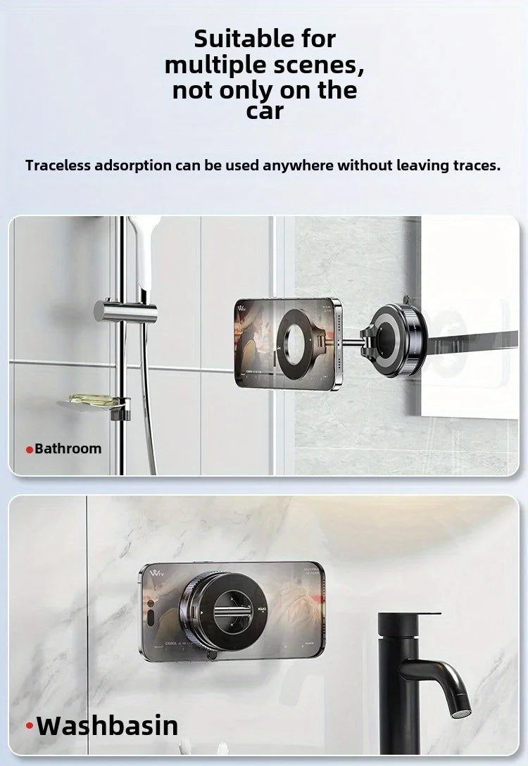 Upgraded Aluminum Alloy Vacuum Magnetic Car Phone Holder with 360° Rotation & Foldable Design Strong Magnetic Absorption