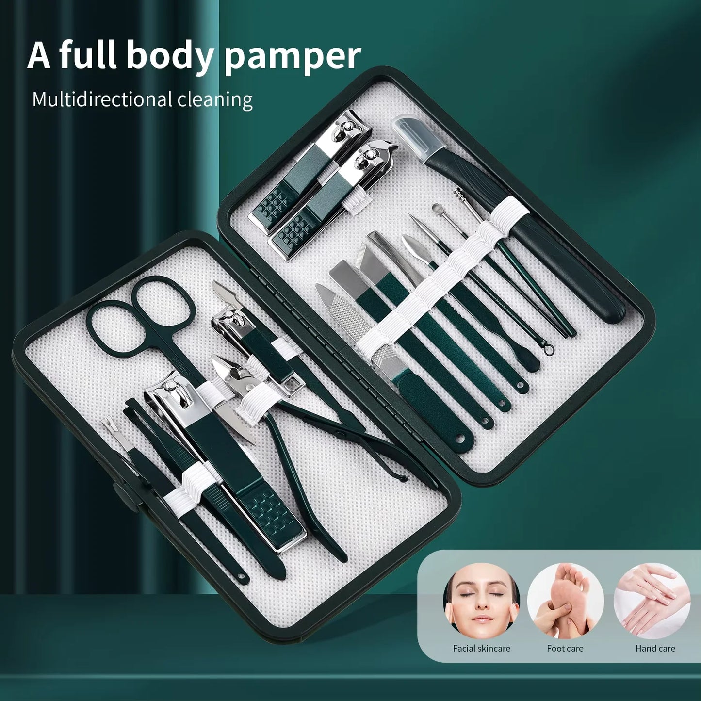 18/12/10/7 pcs Spring Green New Stainless Steel Nail Clippers Set Grooming Tool Set With Portable Case Manicure Art Tool