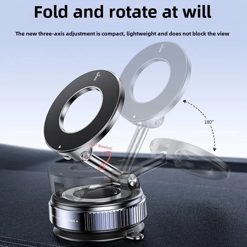Upgraded Aluminum Alloy Vacuum Magnetic Car Phone Holder with 360° Rotation & Foldable Design Strong Magnetic Absorption