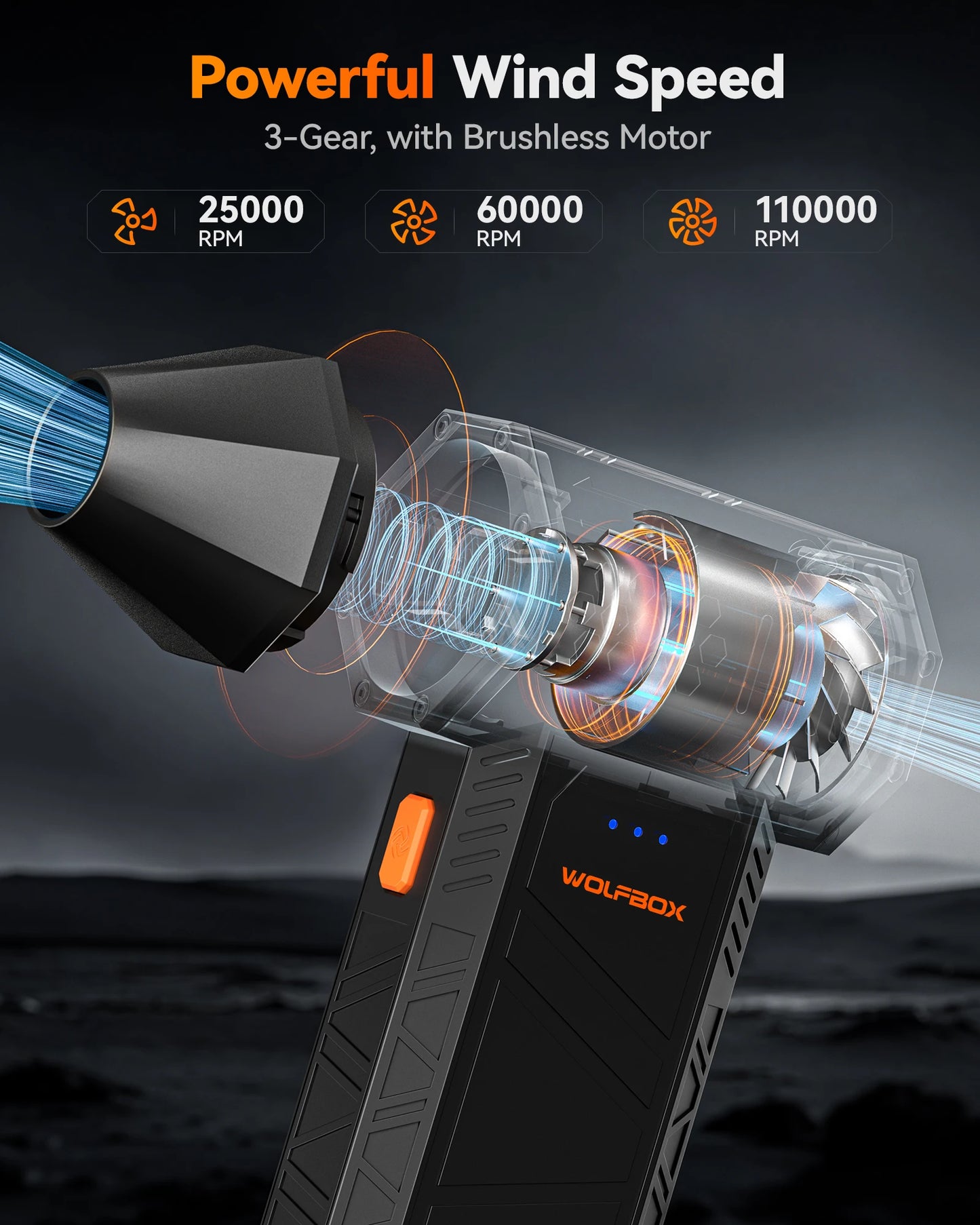 Electric Air Duster Air Blower-110000RPM Super Power, Rechargeable 3-Gear Brushless Motor for Car/PC/Home/Outdoor
