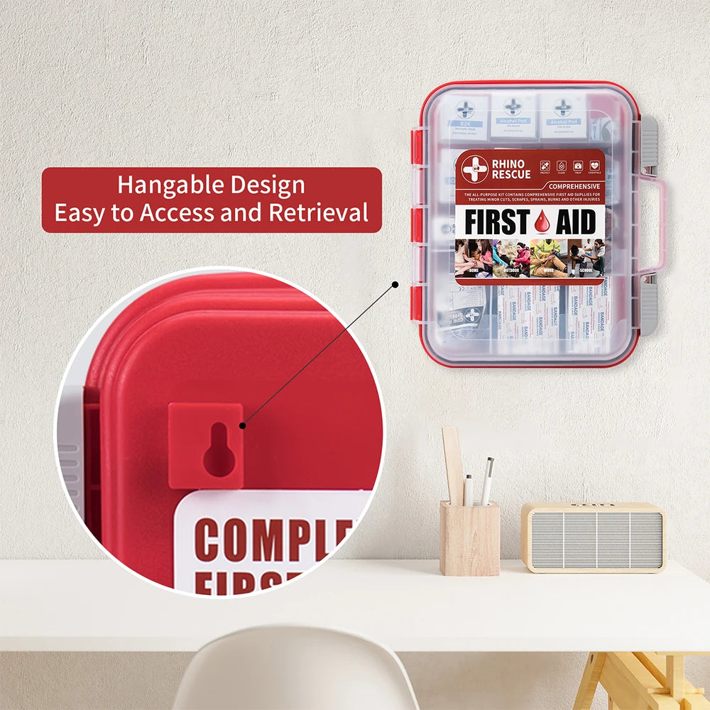 RHINO RESCUE 350 Pieces OSHA All-Purpose First Aid Kit, Home & Office Professional Medical Supplies, for Emergency, School