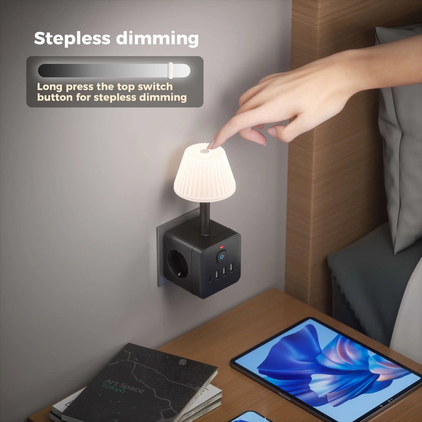 7-in-1 Euro power outlet with light, surge protector for power outlet