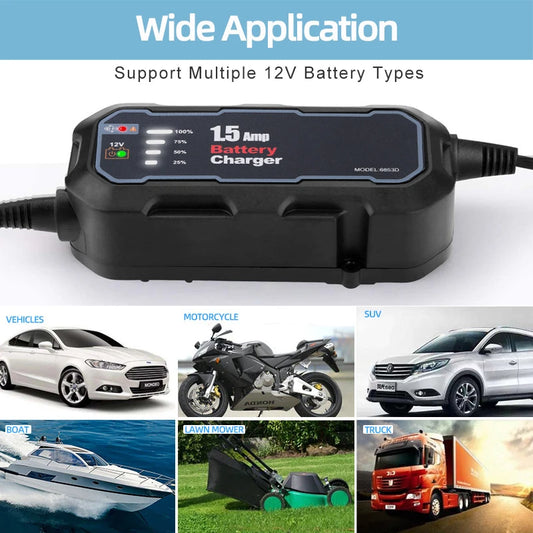 Automatic Smart Motorcycle Battery Charger Maintainer for Car/RV/ATV/Boat Automatic Battery Trickle Charger with LED