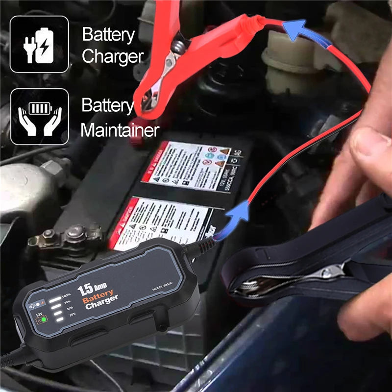 Automatic Smart Motorcycle Battery Charger Maintainer for Car/RV/ATV/Boat Automatic Battery Trickle Charger with LED