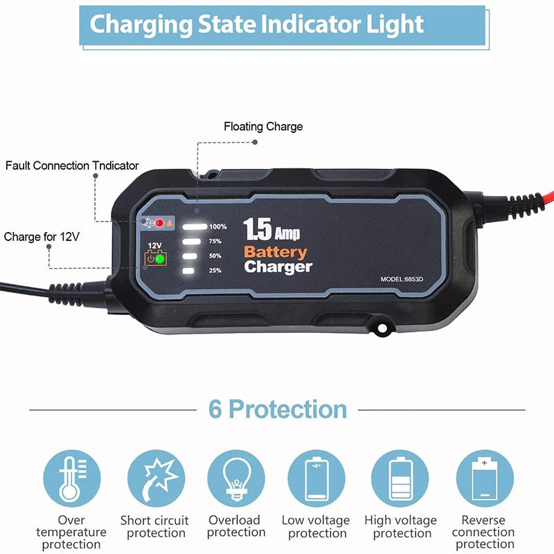 Automatic Smart Motorcycle Battery Charger Maintainer for Car/RV/ATV/Boat Automatic Battery Trickle Charger with LED
