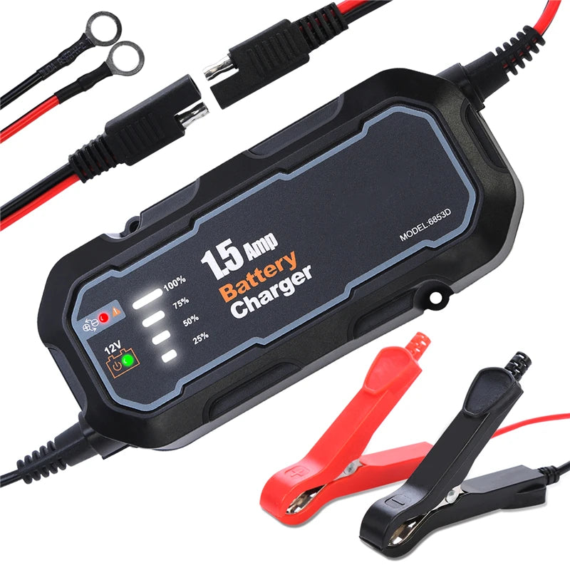 Automatic Smart Motorcycle Battery Charger Maintainer for Car/RV/ATV/Boat Automatic Battery Trickle Charger with LED