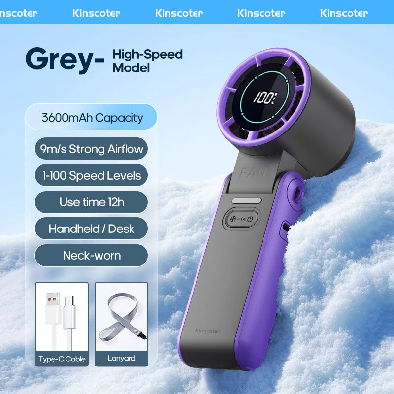 Outdoor Foldable Portable Handheld Fan Mini Cooling Rechargeable 3600mAh 100-level Free Control High Speed Turbo Fan