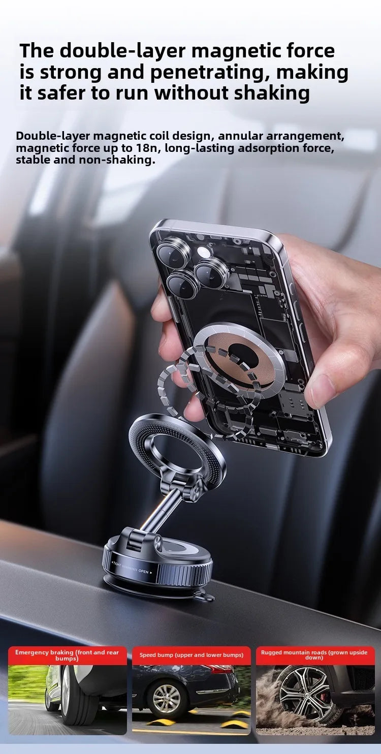 Upgraded Aluminum Alloy Vacuum Magnetic Car Phone Holder with 360° Rotation & Foldable Design Strong Magnetic Absorption
