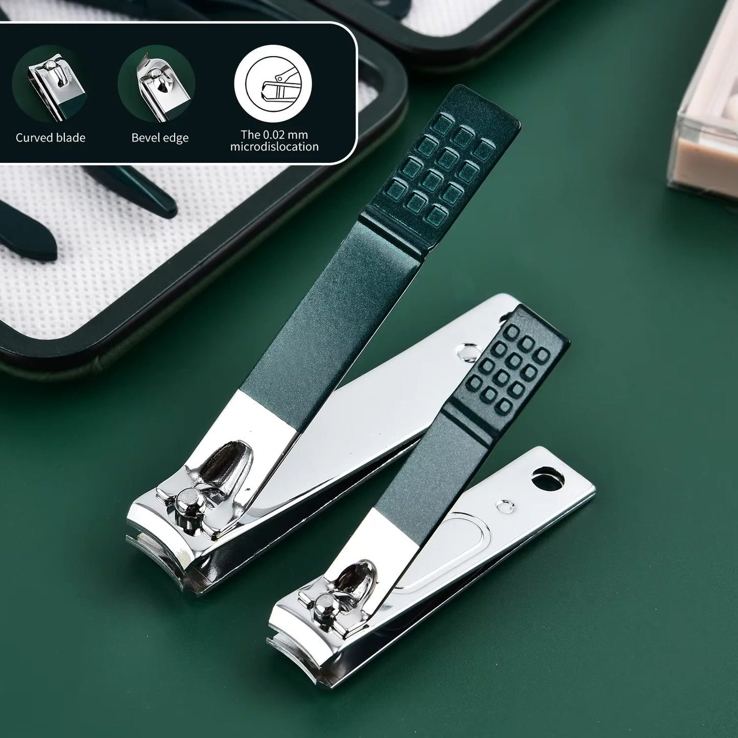 18/12/10/7 pcs Spring Green New Stainless Steel Nail Clippers Set Grooming Tool Set With Portable Case Manicure Art Tool