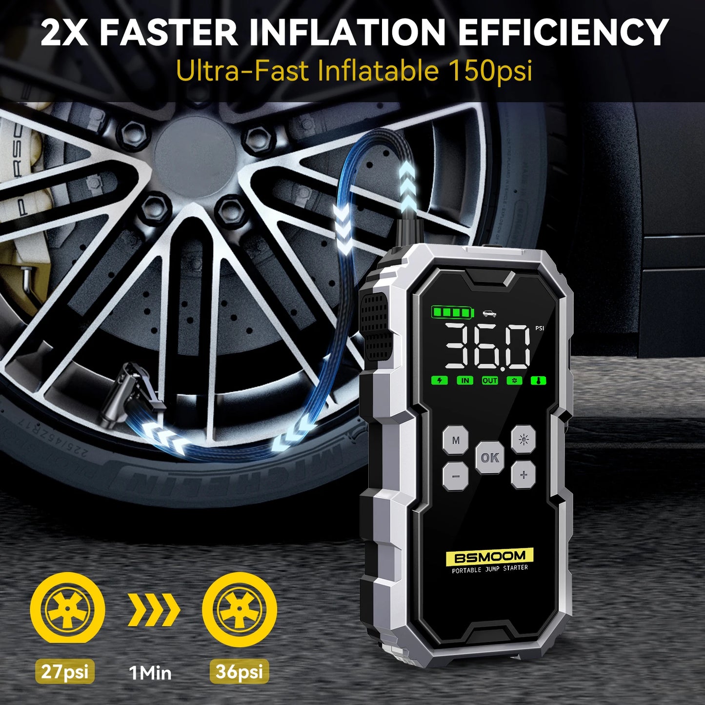 150PSI Air Pump Car Battery Emergency Boosters 7000A Car Jump Starter Power Bank Portable Starting Device Car Starter New