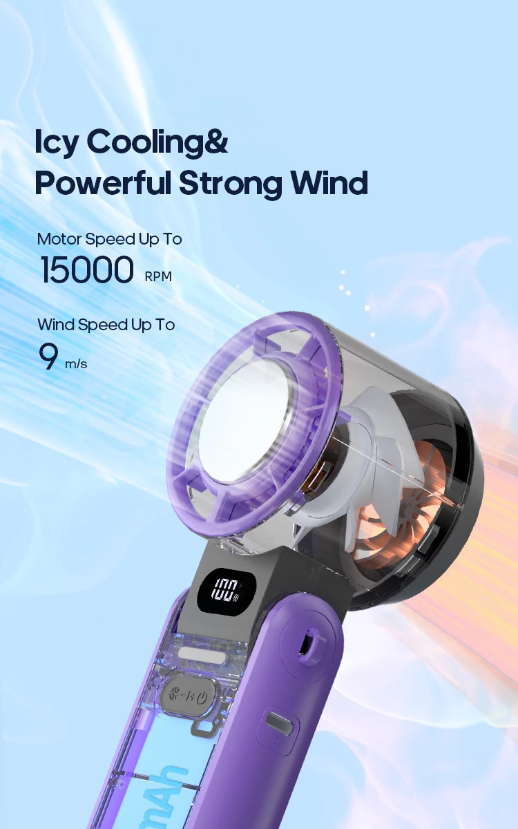 Outdoor Foldable Portable Handheld Fan Mini Cooling Rechargeable 3600mAh 100-level Free Control High Speed Turbo Fan