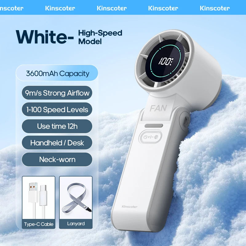 Outdoor Foldable Portable Handheld Fan Mini Cooling Rechargeable 3600mAh 100-level Free Control High Speed Turbo Fan