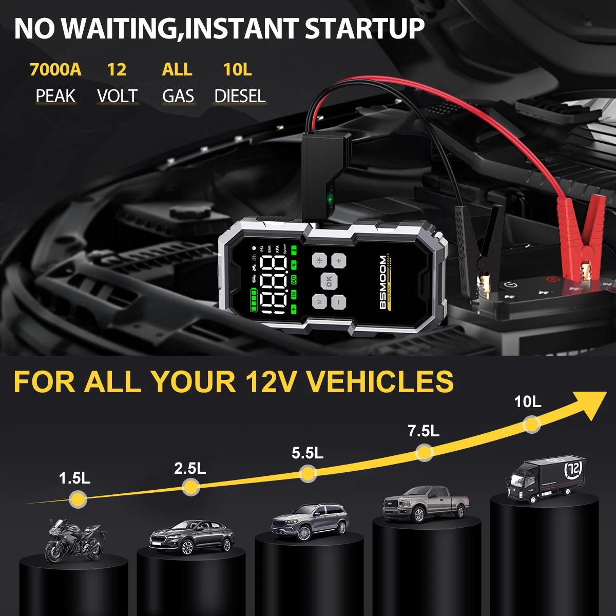 150PSI Air Pump Car Battery Emergency Boosters 7000A Car Jump Starter Power Bank Portable Starting Device Car Starter New