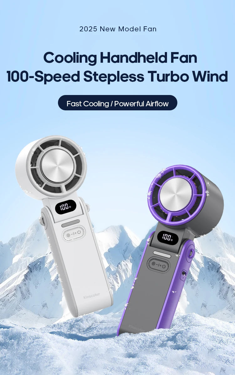 Outdoor Foldable Portable Handheld Fan Mini Cooling Rechargeable 3600mAh 100-level Free Control High Speed Turbo Fan