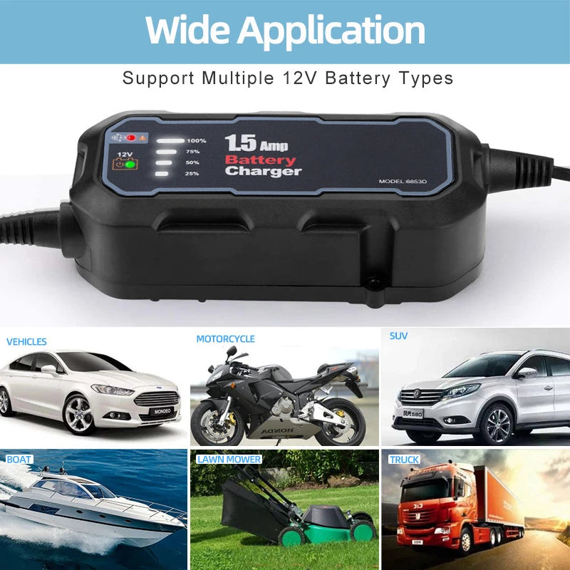 Automatic Smart Motorcycle Battery Charger Maintainer for Car/RV/ATV/Boat Automatic Battery Trickle Charger with LED