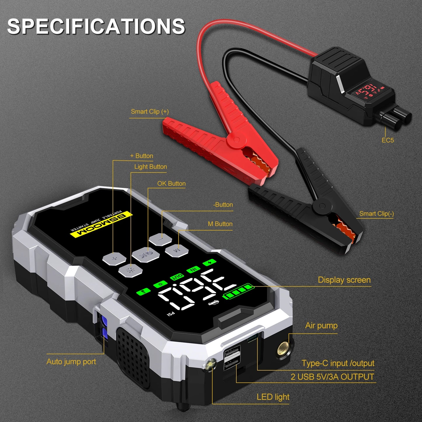 150PSI Air Pump Car Battery Emergency Boosters 7000A Car Jump Starter Power Bank Portable Starting Device Car Starter New