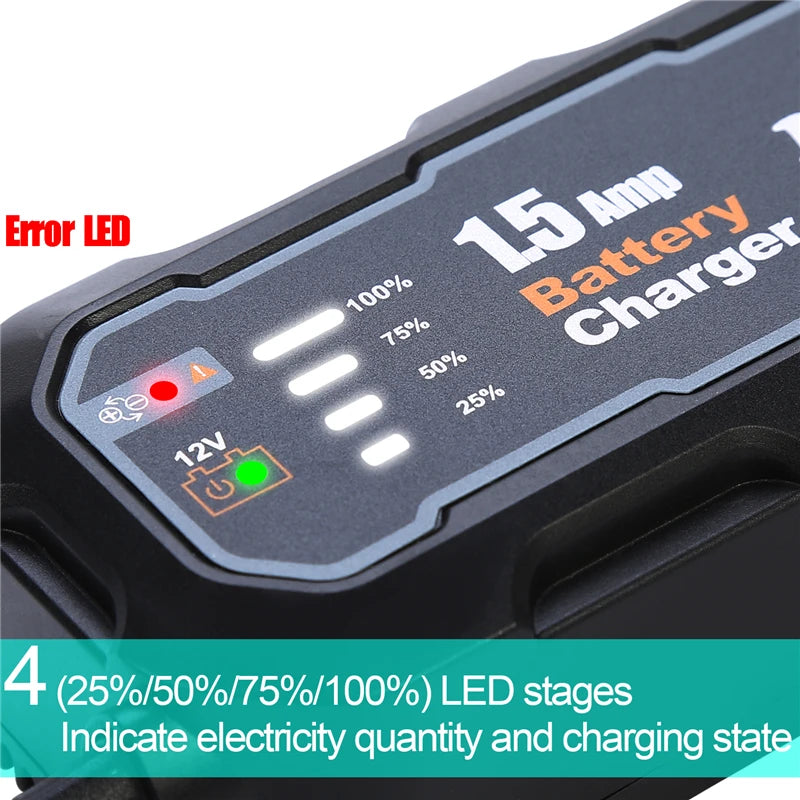 Automatic Smart Motorcycle Battery Charger Maintainer for Car/RV/ATV/Boat Automatic Battery Trickle Charger with LED